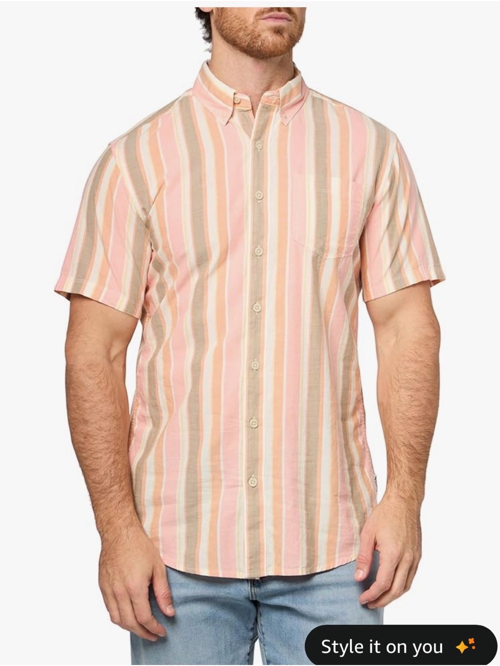 Eddie Bauer Short-Sleeve Button-Down Shirt in Pink and Tan Stripe size 4X nwot